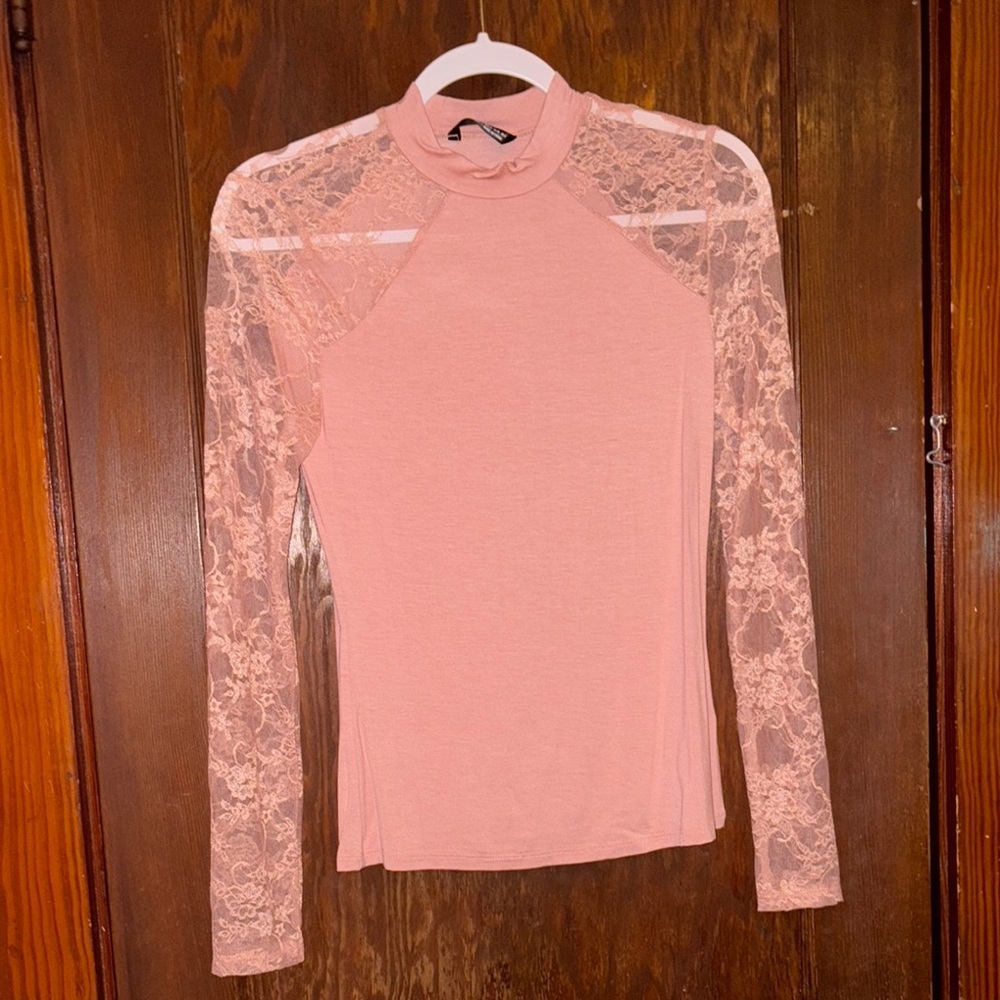 SHEIN Pink Fitted Bodysuit with Mandarin Collar